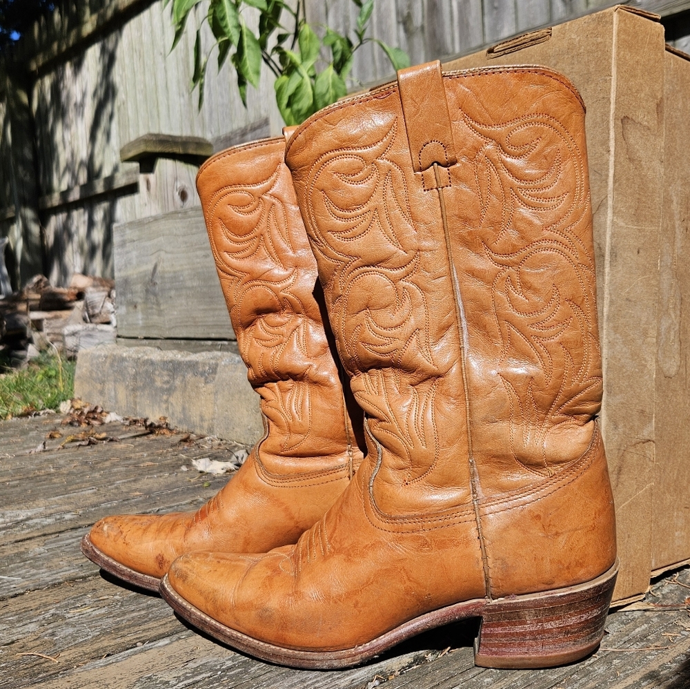 Men's Tan Leather Western Cowboy Boots